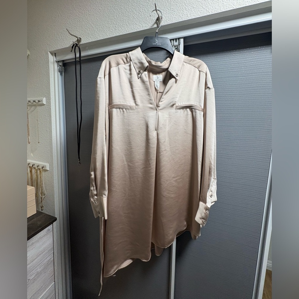 b New York side tie satin blouse, size XL